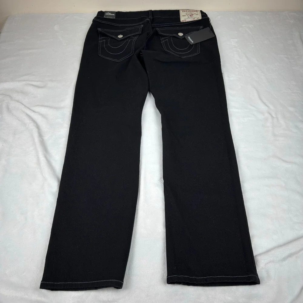 True Religion Ricky Flap SN Body Rinse Black Jeans Mens 36x32 Straight Leg NEW